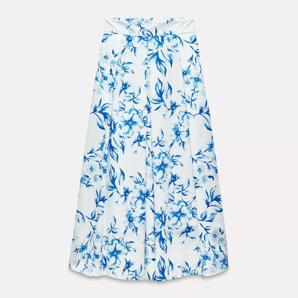 Zara Blue Floral Midi Skirt